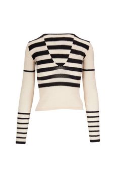 Khaite - Ivy Cream & Black Stripe Sweater | Mitchell Stores Cozy Tops, Womens Cashmere, Beige Sweater, Cashmere Sweater, Custard, Stripe Sweater, Cashmere Sweaters, Long Sleeve Pullover, Black Stripes