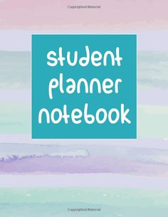 the student planner notebook is shown in blue and pink colors with white writing on it