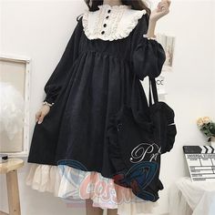 J-Fashion $10 OFF OVER $ 60 (CODE: D10)    J-Fashion $20 OFF OVER $100 (CODE: D20)     Description   Size Chart       Note: Pls check item size chart and delivery date before ordering.   
 
 Includes:    ・Dress    Product ID:    ・J30089    Materials:    ・Cotton.    Color:    ・Black      HOW TO ORDER THE CORRECT SIZE FROM COSFUN:  1) Our costumes are made in a variety of different materials with specialized stitching and parts, so your usual size will not apply here.  
 
 2) For different produc Dress Kawaii, Mode Kawaii, Kawaii Clothing, Gaun Fashion, Y2k Aesthetic Outfits, Ruffles Fashion, High Waist Dress, Frill Dress, Vintage Mode