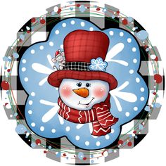 a snowman wearing a red hat and scarf