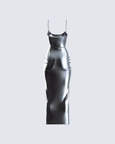 Claim your spotlight with this metallic gunmetal midi dress 😌 Crafted from metallic lamé stretch jersey complete with adjustable spaghetti straps - this look will leave everyone envious of your radiance 🤍 Black Metallic Dress, Grey Outfits, Black Off Shoulder Top, Clothing Templates, Shiny Dress, Metal Dress, Metallic Mini Dresses, Rhinestone Top, Corset Fashion