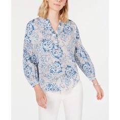 Tommy Hilfiger Printed Blouson-Sleeve Top, All Over Amalfi Burnout- White/Breeze, New With Tag Msrp $89.50 Floral Print Tommy Hilfiger Blouson Sleeve Top; With Gathers At Arms; Cuffed Sleeves With Button Closure; Y Neckline With Button Closure; Signature Tommy Hilfiger Stripe Located At Front Chest. 55% Cotton 45% Polyester Hand Wash Cold Approximate Measurements Laid Flat - Shoulder To Hem 26” - Armpit To Armpit 23” - Sleeve Length 16” Comes With Extra Button 26 Tommy Hilfiger Shirt Tommy Hilfiger Long Sleeve Blouse, Blue Blouson Sleeve Tops For Daywear, Blue Tops With Blouson Sleeves For Daywear, Blue Top With Blouson Sleeves For Daywear, Spring Blue Tops With Blouson Sleeves, Tommy Hilfiger Casual Spring Blouse, Casual Tommy Hilfiger Blouse For Spring, Tommy Hilfiger Casual Blouse For Spring, Tommy Hilfiger Long Sleeve Blouse For Spring