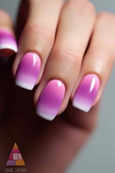 Gorgeous ombre pink and white summer nail art with a glossy finish. Recreate these trendy pink summer nails by checking out the tutorials at nailhow.com. White Summer Nails, Ombre Pink