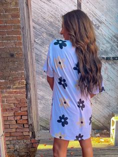 T Shirt dress, one size. We think it could fit small - xl Fabric 100% POLY Made in USA Dress First, New Style, T Shirt Dress, Tshirt Dress, New Dress, Made In Usa, Daisy, Shirt Dress, Fabric