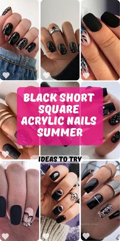 Black Summer Nails, Matte Black Background, Sheer Nails, Painted Shorts, Square Nail Designs, Short Square Acrylic Nails, Monochrome Fashion