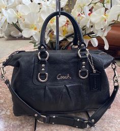 COACH Ashley Black Leather Satchel Shoulder Bag F15445 EUC! MSRP $398 | eBay High-end Travel Satchel With Branded Hardware, Designer Top Handle Satchel With Silver-tone Hardware, Coach Pebbled Leather Satchel With Detachable Strap, Designer Satchel With Silver-tone Hardware And Top Handle, Designer Travel Shoulder Bag With Silver-tone Hardware, Designer Satchel With Silver-tone Hardware, Luxury Pebbled Leather Satchel With Branded Hardware, Luxury Pebbled Leather Shoulder Bag With Handles, Designer Satchel With Silver-tone Hardware And Double Handle