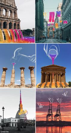 the collage shows different architectural styles and colors