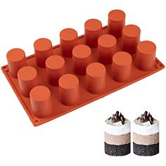 an orange cake pan filled with cupcakes on top of each other