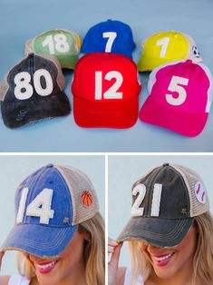 We are obsessed with these custom Judith March Beaded number hats! Whether you want your team number, enneagram, or favorite date, we will customize it for you. Number patches are only available in the White Beaded patch style. **If this product is purchased without adding/paying for custom numbers, your order will be cancelled. This item cannot be purchased plain.** Since this item is custom, we do not offer refunds, exchanges, or store credit. Once a custom order is placed, we are unable to ch Camo And Red, Judith March, Hat Types, Patch Hat, Patches Fashion, Green Camo, Kids Sports, Light Denim, Custom Items