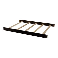 a wooden bed frame with four legs and two rails on each side, against a white background