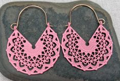 "For all you pink lovers out there! These are so pretty and unique. Pink mandala hoop earrings are versatile and lightweight. They have incredible detail and design. Dress them or down. The perfect everyday earrings for anyone who loves pink! The hoops measure 1 7/8\" long by 1 3/8\" wide. I have these available in 5 other color ways as well. Here are direct links to each White : www.etsy.com/listing/1171128461 Light Purple : www.etsy.com/listing/1157758318 Orange - www.etsy.com/listing/11723835 Pink Bohemian Hoop Earrings, Bohemian Pink Hoop Earrings, Bohemian Pink Hoop Jewelry, Handmade Pink Bohemian Hoop Earrings, Small Pink Hoop Earrings For Festivals, Bohemian Pink Earrings For Pierced Ears, Pink Small Hoop Pierced Earrings, Pink Small Hoop Earrings For Festival, Small Hoop Pink Pierced Earrings