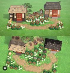 two pictures of the same house in animal crossing