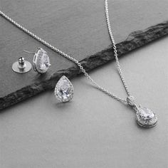 Silver Plated Pear Shape CZ Bridal and Bridesmaid Jewelry Understated Glamour, Pear Shaped Pendant, Wedding Necklace Set, Crystal Jewelry Sets, Bling Wedding, Bridal Fashion Jewelry, Prom Jewelry, Bridesmaid Jewelry Sets, Closet Goals