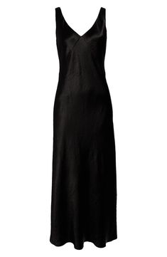 Vince V-Neck Satin Maxi Slipdress | Nordstrom Fitted Silk Dress With Satin Finish And V-neck, Satin V-neck Night Dress, Night V-neck Dress With Satin Finish, Sleek Satin V-neck Midi Dress, Sleek Silk V-neck Dress For Formal Occasions, Chic V-neck Maxi Dress For Night, Sleek Silk Dress With Bias Cut V-neck, Elegant Fitted Midi Dress For Night, Sleeveless Bias Cut Night Dress