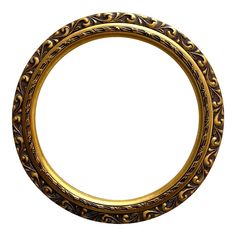 an oval gold frame with ornate designs on the edges and sides, isolated against a white background