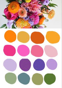 the color palette is shown with different flowers and colors to choose from, including oranges, pinks, yellows, and purples