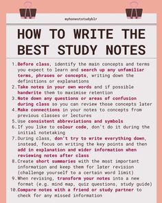 a poster with the words how to write the best study notes