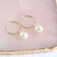 18k Gold & Genuine Freshwater Pearl Hoop Earrings Main Material: 18k Gold Genuine Solid Sterling Silver Genuine Freshwater Pearls Approximate Measurements: Pearl: 10mm X 8mm Hoop Diameter: 10mm/14mm/20mm/24mm/30mm Total Length: About 0.94” (24 Mm) Hoop Gold Earrings, Pearl Hoop Earrings, Fresh Water, Freshwater Pearls, Gold Earrings, Gold Bracelet, 18k Gold, Hoop Earrings, Sterling Silver