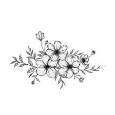 a black and white drawing of flowers