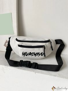 BirdinBag - Graphic Lettered Waist Pack Waist Bags, Word Wrap, Waist Pack, White Bag, Fanny Pack, Polyester Material, Color White, Bag Lady, Size Medium