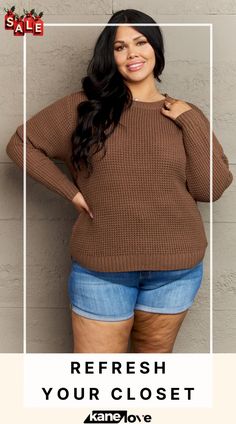 Zenana Breezy Days Plus Size High Low Waffle Knit Sweater