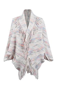 Colorful Glitch Retro Fringe Hem Open Front Shrug Knit Bolero Sweater Cardigan This upgraded cozy knit bolero cardigan blend is a sophisticated timeless wardrobe staple.Effortless pairing with your favorite tops and dresses with elegant detailing that adds that special touch every outfit is missing.The fringe hem all over gives a bohemian retro vintage vibe.Open front with wide oversized cloak three-quarter sleeves.Perfect sweater jacket that is easy to layer during winter and transitions into spring with ease.Easy to dress up for a special occasion, formal event or just out shopping and dinner. Colors Available: Ivory Cream Charcoal Gray Wine Red Khaki Tan Details: Additional Colors: Pink, orange, blue, rainbow Sleeves: Three-quarter Neckline: Open Stretch: Moderate Sizing: Adult Women Ma Mantel Cape, American Street Style, Fringe Clothing, Bolero Sweater, Shawl Sweater, Knitted Cape, Cape Coat, Women Shawl, Knitted Shawls