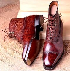 Handmade Captoe Leather High Ankle Boots sold by Unique Handmade Leather Shoes on Storenvy Hand Made Shoes, Quality Leather Boots, Mens Leather Loafers, Gentleman Shoes, Custom Design Shoes, Crocodile Shoes, High Ankle Boots, Handmade Leather Shoes, Shoes For Sale