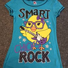 ***(2/$12 Mix & Match...Bundle To Save*** New Girls Turquoise Glittered Smart Chics Rock Short Sleeved T-Shirt. Glitter Tshirt, Turquoise Glitter, New Girl, Mix Match, Kids Shirts, Shirts Tops, Pinterest Likes, Colorful Shirts, Kids Shop