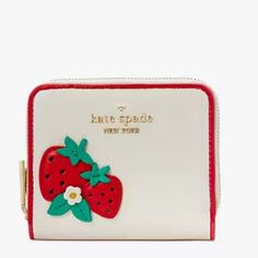 Nwot Rare / Special Edition Kate Spade Strawberry Wallet White Kate Spade Bag With Zipper Closure, White Kate Spade Wallets As Gift, Compact White Wallets For Gift, Compact White Wallet As Gift, Compact White Wallet For Gift, Kate Spade White Leather Wallet, White Kate Spade Bags With Card Slots, White Travel Coin Purse With Zipper, Kate Spade Bags With Card Slots For Gift