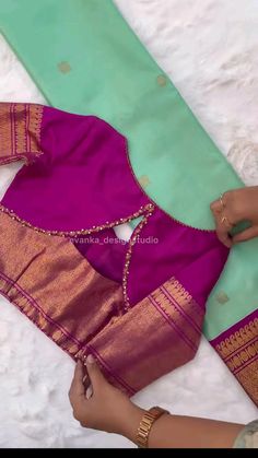 #blouseideas Pattu Blouse With Border Designs, Back Border Blouse Designs, Pattu Blouse Neck Designs, Royal Blouse Designs, Blouse With Border Designs, Blouse Design With Border, Simple Pattu Blouse Designs, Border Blouse Designs, Simple Blouse Neck Designs