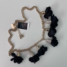 Nwot. Never Worn. Elegant Black Flower Pendant Necklace, Elegant Black Jewelry With Flower Charm, Elegant Black Necklace With Flower Charm, Chic Party Jewelry With Flower Charm, Black Jewelry With Flower Charm Pendant, Black Flower Charm Pendant Jewelry, Elegant Black Necklace With Flower Pendant, Flower Pendant Necklace With Charm For Parties, Chic Flower Necklaces For Party