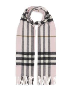 Burberry Giant Check Cashmere Scarf Giant Check, Cashmere Scarf Women, Versace Pink, Burberry Classic, Burberry Scarf, Beaded Jacket, Checked Scarf, Pink Scarves, Fringe Scarf