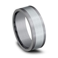 a men's wedding band that is in grey and white gold