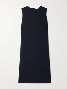 THE ROW Mirna crepe midi dress | NET-A-PORTER Blue Viscose Midi Dress For Evening, Blue Viscose Maxi Dress, Elegant Blue Viscose Maxi Dress, Formal Fitted Silk Crepe Midi Dress, Chic Fitted Silk Crepe Midi Dress, Evening Fitted Silk Crepe Midi Dress, Silk Crepe Midi Dress For Work, Silk Crepe Midi Dress For Evening, Elegant Fitted Silk Crepe Midi Dress