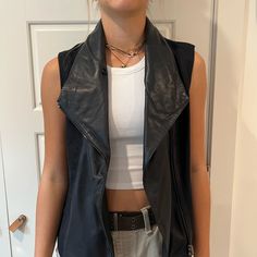 Vince Black Leather And Linen Vest. Such A Cool Layering Piece! Size Medium. Brand New. Never Worn. Tags On. Bought At Discount- Originally $625 Black Leather Jacket For Winter Layering, Black Leather Jacket For Winter, Edgy Black Vest For Fall, Winter Black Leather Jacket, Fitted Leather Outerwear For Layering, Edgy Black Outerwear For Layering, Chic Leather Outerwear For Layering, Chic Leather Jacket For Layering, Chic Leather Jacket For Spring Layering