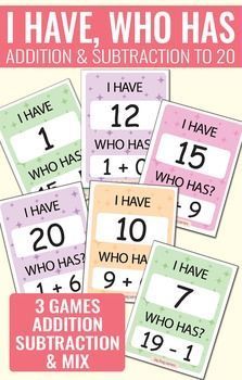 i have, who has addition and subtraction to 20 printable game cards