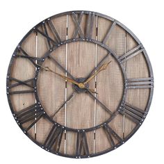 a wooden clock with roman numerals on it