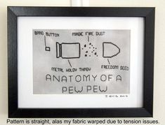 a cross - stitch pattern with the words anatomy of a pew on it in black frame