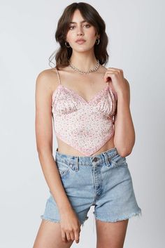 Blush Ditsy Floral Top - Satin Top - Handkerchief Top | Boho Pink Cheap Forever 21 Floral Print Crop Top, Spring Floral Print Cropped Crop Top, Chic Pink Cropped Top, Pink Flirty Crop Top For Summer, Fitted Pink Crochet Crop Top, Fitted Cropped Floral Print Crop Top, Fitted Pink Floral Print Crop Top, Fitted Pink Crop Top With Floral Print, Flirty Spring Camisole Crop Top