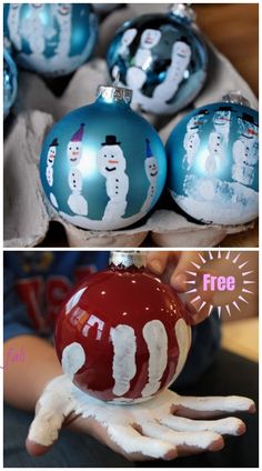 christmas ornaments with snowmen painted on them