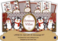 a christmas card with penguins and snowflakes