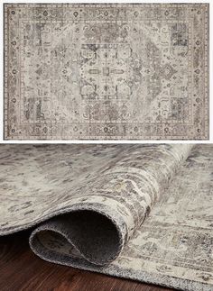 an antique rug is shown on the floor and next to it's rolled up area