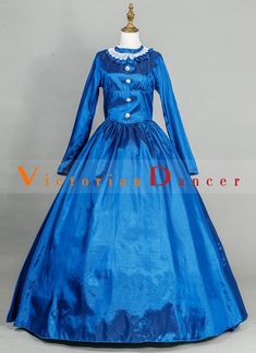 Victorian Civil War Dickens Faire Caroler Maid Dress   Condition: Brand New  Color: amp;nbsp; Green / Black / Red/ Blue / Purple / Rose Red / Customized Color  Material: This Civil War Dress is made of amp;nbsp; High Quality satin, soft,smooth and comfortable to wear  Sleeve Length: Full Sleeve  Dresses Length:Floor-Length  Neckline: amp;nbsp; O-Neck  Decoration: Ruffles + Lace + Button  Style: This dress is perfect for civil war,victorian,medieval,regency,renaissance, wedding, cosplay, themed p Victorian Dress For Fancy Dress And Medieval Festivals, Victorian Dress Costume For Medieval Festivals, Regency Style Victorian Costume Dress For Medieval Festivals, Regency Style Costume Dress With Buttons, Vintage Victorian Dress For Fancy Dress And Medieval Festivals, Victorian Dress For Medieval Festivals, Regency Style Victorian Dress For Medieval Festivals, Historical Blue Victorian Dress Costume, Vintage Victorian Dress For Larp And Medieval Festivals