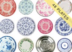 eight plates with different designs on them, all in different colors and sizes to choose from