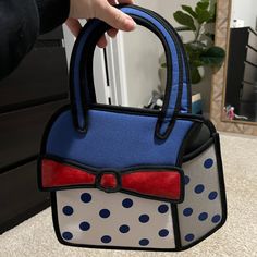 Blue And Polka Dot With Red Boy Handbag. Super Cute 2d Design Bag. Never Used Rare! Blue Top Handle Box Bag For Gift, Blue Top Handle Box Bag As Gift, Blue Box Bag Pouch For Shopping, Blue Pouch Box Bag For Shopping, Blue Box Bag For Shopping, Blue Handheld Box Bag With Detachable Handle, Blue Box Shoulder Bag For Gift, Blue Box Shoulder Bag As Gift, Blue Handheld Shoulder Bag