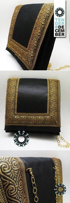 OOAK black gold bag, evening shoulder bag; golden frame rectangular bag; unique artwork designer bag; ooak fashion original gold evening bag Haute Couture Bags, Gold Shoulder Bag, Gold Evening Bag, Black Evening Bag, Picture Frame Decor, Golden Frame, Bead Sewing, Gold Bag, Evening Handbag