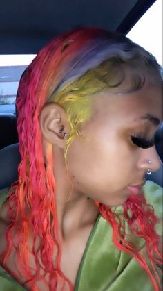 Loc Side Part, Purple Dyed Hair Black Women, Rainbow Hair Black Women, Rainbow Dyed Hair, Pretty Piercings, Baddie Hair, Multicolor Hair, Peekaboo Hair Colors, Hair Stripes