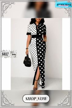 Women Polka Dot Dress Long Maxi Casual Slim Vintage Dress Elegant Polka Dot Maxi Dress With Short Sleeves, Plain And Pattern Styles, Womens Polka Dot Dress, Fashion Style Women, Long African Dresses, Best African Dresses, African Wear Dresses, Dot Print Dress, African Maxi Dresses