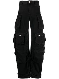 black cotton denim silver-tone hardware high waist belt loops front button and zip fastening classic five pockets multiple cargo pockets wide leg Black Aesthetic Pants, Oversized Black Jeans, Cargo Neri, Cool Black Pants, Emo Jeans, Womens Black Cargo Pants, Black Baggy Pants, Black Cargo Jeans, Black Cargos