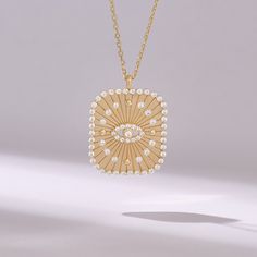 Introducing our captivating Unique Evil Eye Rectangle Necklace, meticulously crafted from 14k solid yellow gold. This eye-catching pendant features a striking rectangle design with the iconic evil eye symbol intricately adorned with pave diamonds, adding a touch of sparkle and elegance. Symbolizing protection and warding off negative energy, this handmade charm necklace is the perfect accessory for everyday wear, bringing both style and spiritual significance to your ensemble. 𝐈𝐭𝐞𝐦 𝐃𝐞𝐭𝐚? Yellow Gold Diamond Rectangular Pendant Jewelry, Yellow Gold Diamond Pendant Jewelry, 14k Yellow Gold Diamond Necklace With Diamond Eyes, Gold Square Pendant Jewelry With Pearl, Gold Square Pearl Pendant Jewelry, Diamond Cut Necklace With Rectangular Pendant, White Gold Rectangular Necklace With 17 Jewels, Gold Rectangular Necklaces With Diamond Accents, Gold Necklaces With Diamond Accents In Rectangular Shape